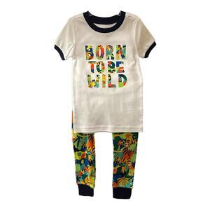 Old Navy White & Blue Born To Be Wild Jungle Graphic Pajama Set 18-24 Month New